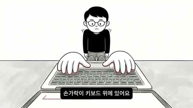 키보드 위에 손은 있지만 움직이지 않는 상태