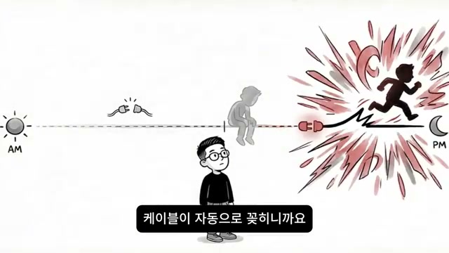 하루 타임라인 위에서 저녁에만 폭발하는 에너지