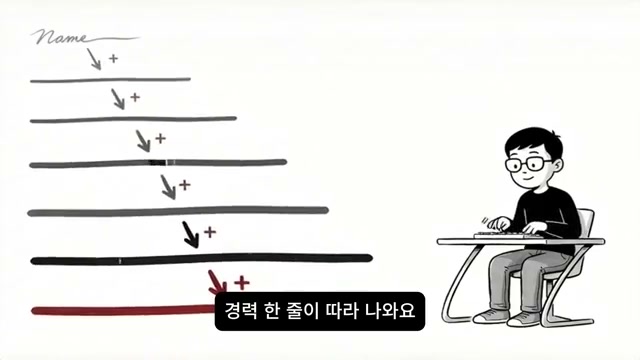 한 줄씩 따라 나오기 시작하는 장면