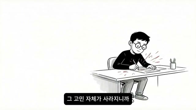 고민이 사라지자 창작에 집중하는 장면