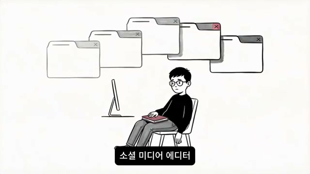 탭이 여러 개 열린 채 앉아 있는 인물