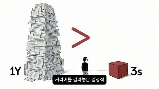1년치 종이 더미와 3초 시식의 대비