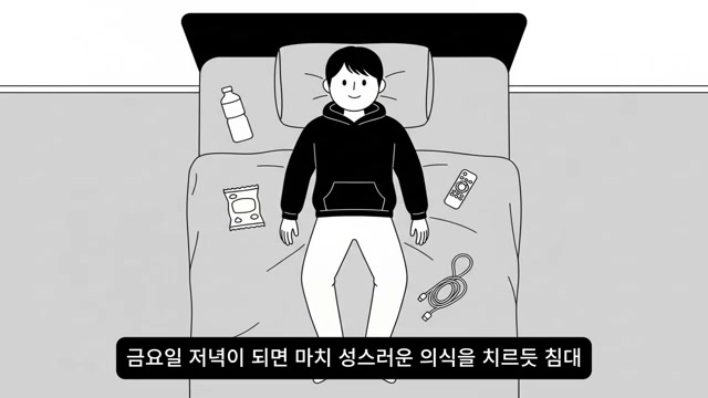침대 위에 물, 간식, 리모컨, 충전기가 놓인 장면