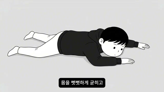 몸을 뻣뻣하게 굳힌 채 엎드린 인물