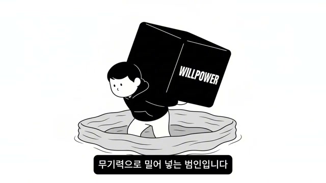 WILLPOWER 상자를 들고 늪에 빠진 인물