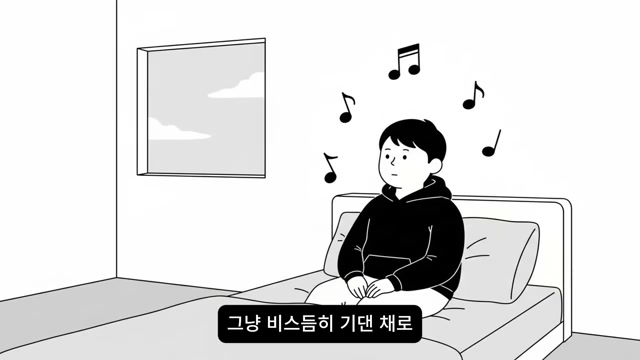 창밖을 보거나 음악을 듣는 비스듬한 자세