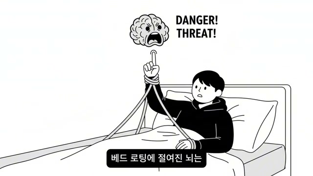 DANGER! THREAT!라고 외치는 뇌와 침대에 묶인 인물
