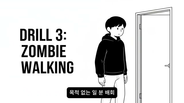 DRILL 3: ZOMBIE WALKING 타이틀과 문 앞의 인물